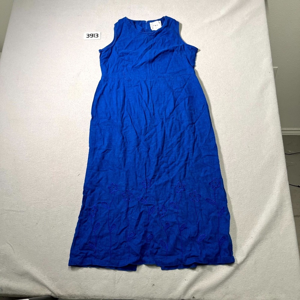 Country Wear Casuals Shift Dress Womens Small Floral Embroidered‎ Linen Back Zip